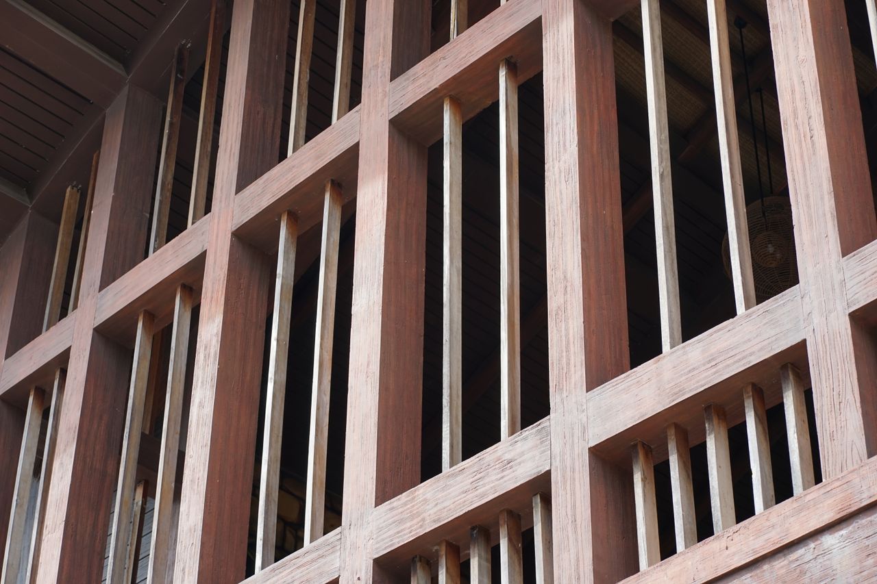 Crafting Captivating Headlines: Your awesome post title goes here Close-up of wooden architectural facade highlighting vertical beams and intricate design.